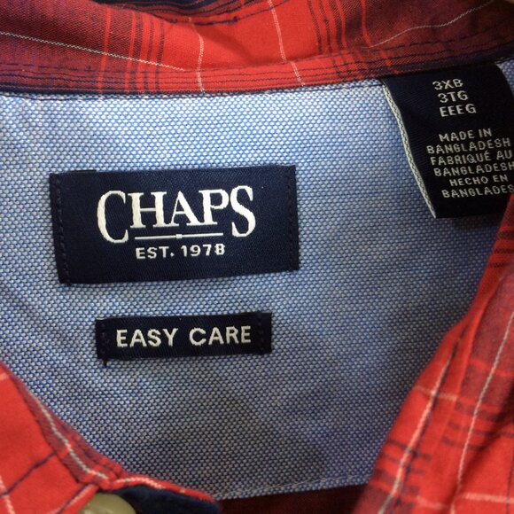 NEW Chaps Mens Button Down Shirt Casual Red Blue Plaid Cotton Blend Size 3X - Picture 3 of 6